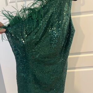 Green Sequin One-Shoulder Dress